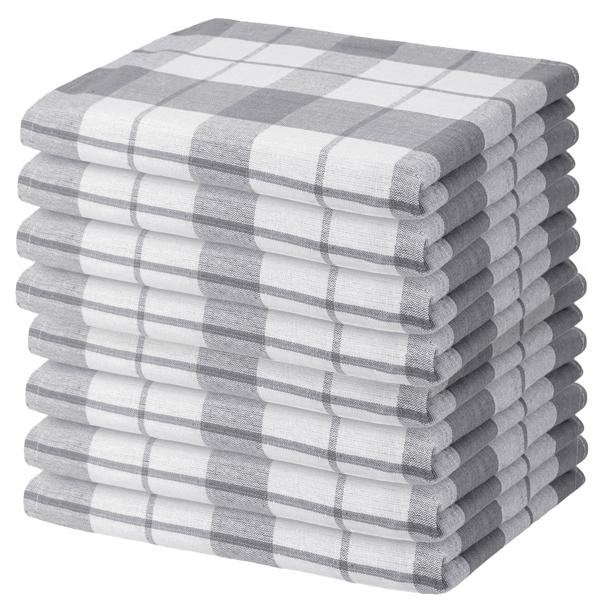 8er-Set Geschirrtücher 100% Baumwolle - Grau/Weiss kariert, saugstark, streifenfrei, waschbar 95°C - 70x50 cm, OEKO-TEX, trocknergeeignet