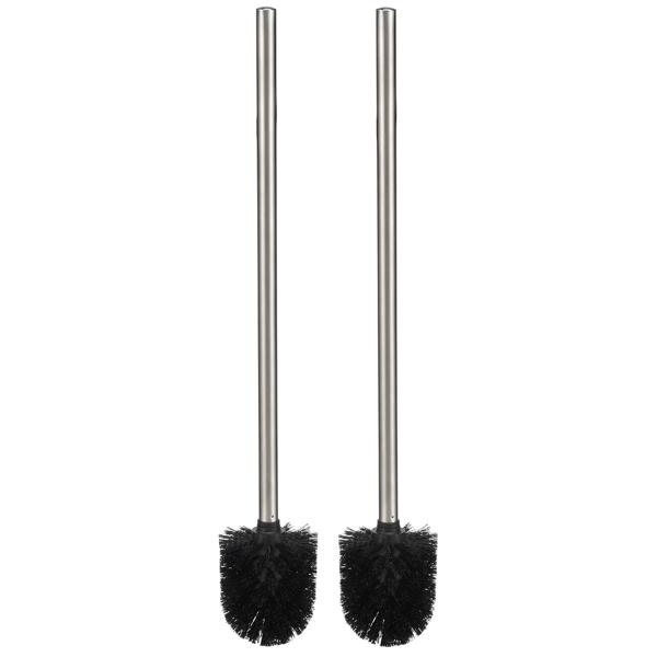 Klassische WC-Bürste 2er-Set - Hygienische Badreinigung, zeitloses Design, Edelstahlgriff (40cm), schwarz - Passt unauffällig in jedes Bad