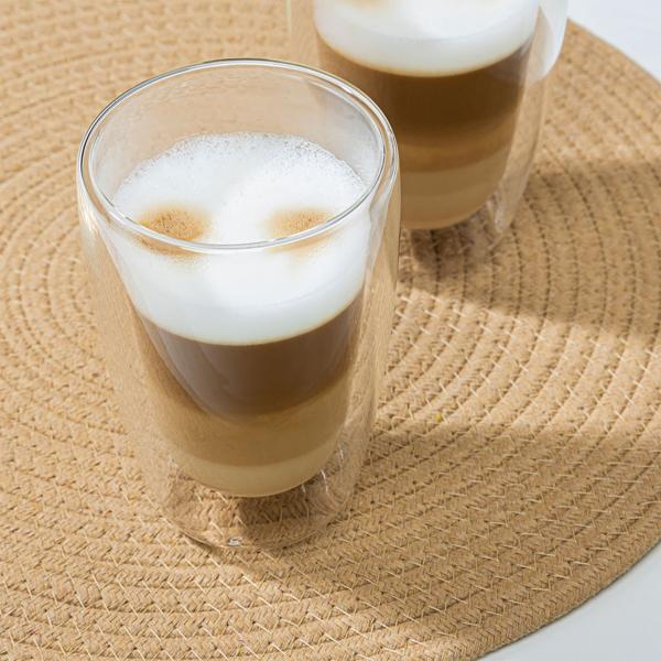 Premium Borosilikatglas Latte Macchiato Gläser, 2er-Set, 400ml – Doppelwandige Thermo-Gläser, mikrowellen- & spülmaschinenfest
