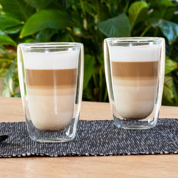 Premium Borosilikatglas Latte Macchiato Gläser, 2er-Set, 400ml – Doppelwandige Thermo-Gläser, mikrowellen- & spülmaschinenfest