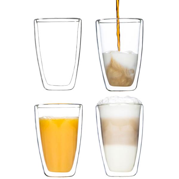Premium Borosilikatglas Latte Macchiato Gläser, 2er-Set, 400ml – Doppelwandige Thermo-Gläser, mikrowellen- & spülmaschinenfest