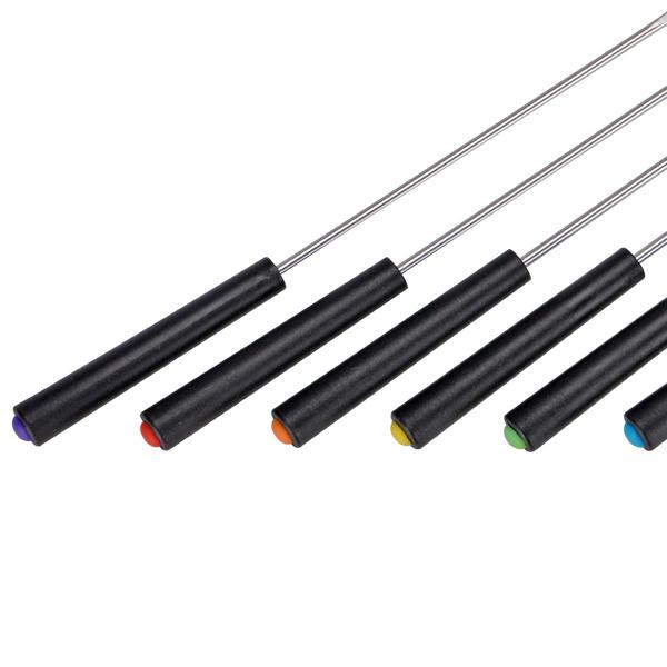 6er-Set Fonduegabeln mit schwarzem Griff - ideal für Käse- & Fleischfondue - farbcodiert, Edelstahl, PP-Kunststoff, 24 cm lang, Ø 3,2 mm, spülmaschinenfest