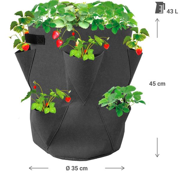 Erdbeer-Pflanzsäcke (4er Set, 43L, Ø35x45cm) - Atmungsaktiver Filz - robuste Tragegriffe - Ideal für Balkon & Terrasse