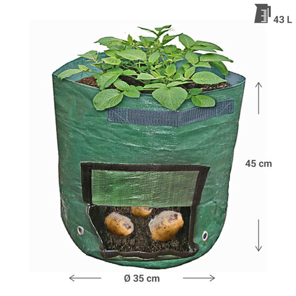 4er-Set 43 Liter Pflanzsack mit Erntefenster, Ø 35x45cm, Tragegriffe, 7 Drainagelöcher, wiederverwendbar, ideal für Gemüse & Pflanzen