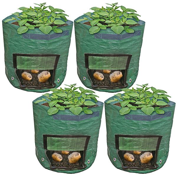 4er-Set 43 Liter Pflanzsack mit Erntefenster, Ø 35x45cm, Tragegriffe, 7 Drainagelöcher, wiederverwendbar, ideal für Gemüse & Pflanzen