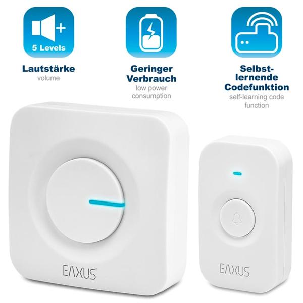 Funk-Türklingel mit LED-Signal – 200 m Reichweite, 5 Lautstärkestufen & einfache Installation – 52 Melodien, IP56 & ideal für Haus, Wohnung & Garten