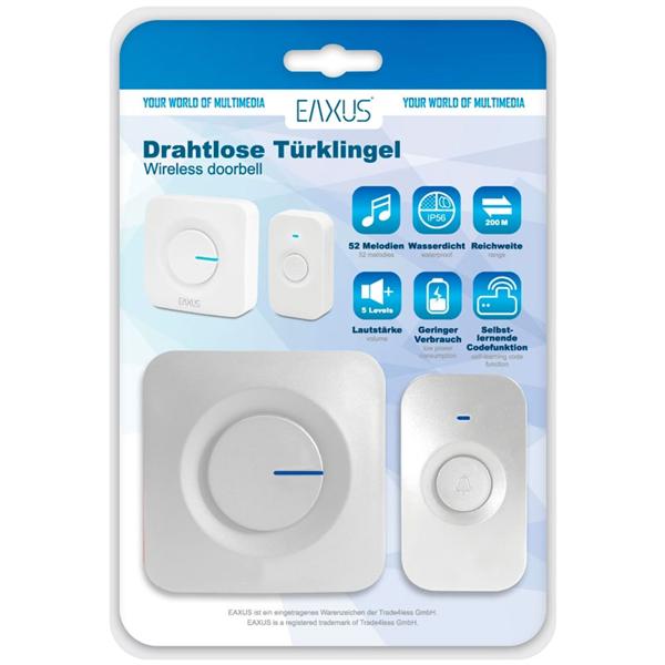 Funk-Türklingel mit LED-Signal – 200 m Reichweite, 5 Lautstärkestufen & einfache Installation – 52 Melodien, IP56 & ideal für Haus, Wohnung & Garten