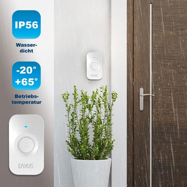 Funk-Türklingel mit LED-Signal – 200 m Reichweite, 5 Lautstärkestufen & einfache Installation – 52 Melodien, IP56 & ideal für Haus, Wohnung & Garten