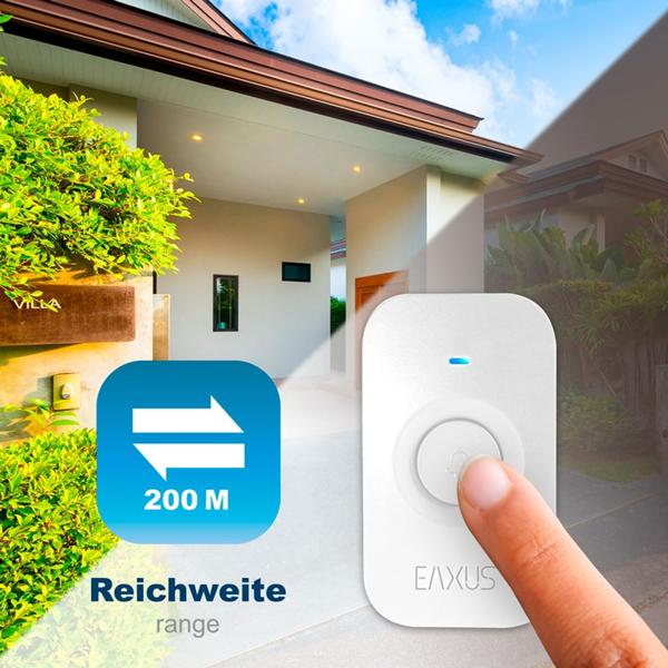 Funk-Türklingel mit LED-Signal – 200 m Reichweite, 5 Lautstärkestufen & einfache Installation – 52 Melodien, IP56 & ideal für Haus, Wohnung & Garten