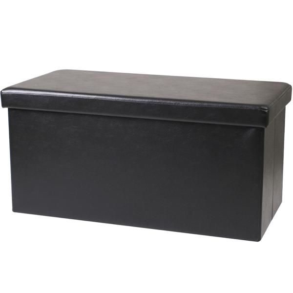 Elegante Faltbare Sitztruhe, für 2 Personen, faltbar, Kunstleder in schwarz, mit zusätzlichem Stauraum und komfortablem Sitz