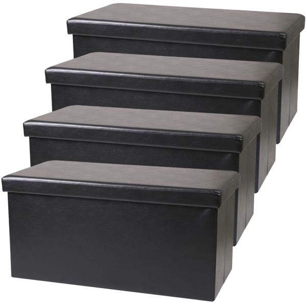 4er-Set Elegante Faltbare Sitztruhe, für 2 Personen, faltbar, Kunstleder in schwarz, mit zusätzlichem Stauraum und komfortablem Sitz