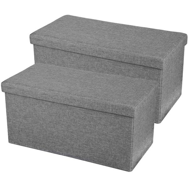 2er Set Elegante faltbare Sitztruhe, für 2 Personen, 76 x 37.5 x 37.5 cm, Textilbezug in grau, mit zusätzlichem Stauraum und komfortablem Sitz