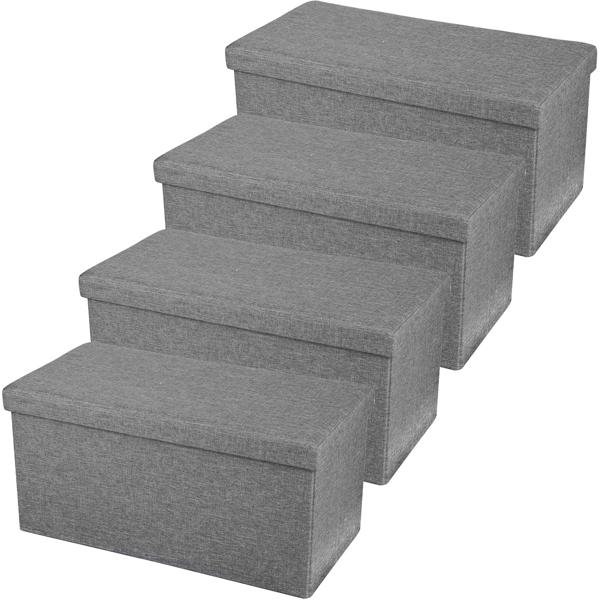 4er Set Elegante faltbare Sitztruhe, für 2 Personen, 76 x 37.5 x 37.5 cm, Textilbezug in grau, mit zusätzlichem Stauraum und komfortablem Sitz