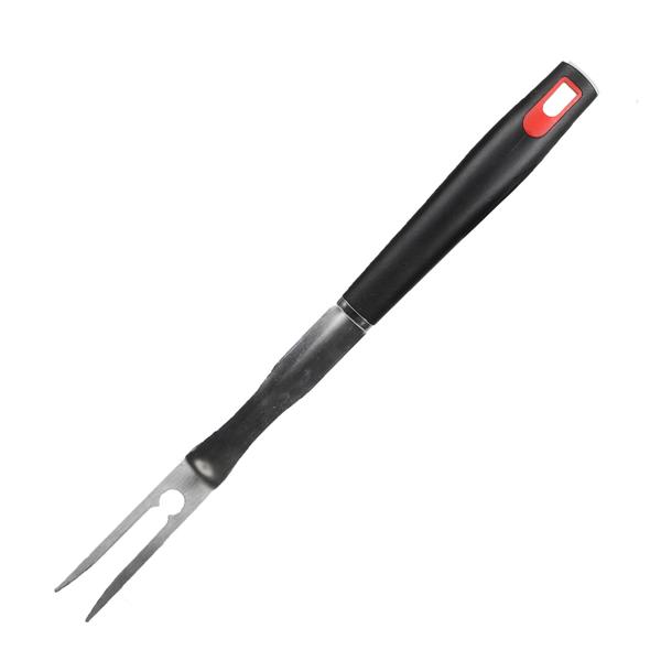 3-teiliges Edelstahl Grillbesteck, 40cm – Grillzange, Grillwender, Grillgabel, Griff rot-schwarz, komplettes BBQ-Werkzeugset