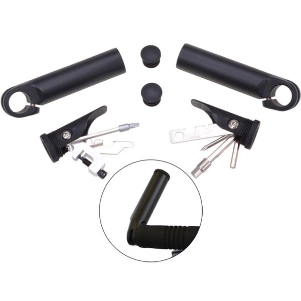 Lenkerzusatzgriffe integriertes Werkzeug-Set - Komfort für Velos, gegen Pannen, mit Inbus, Schraubendreher, Kettennieter, Reifenheber - Aluminium schwarz Ø 29x130mm