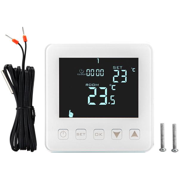 4er-Set Wandthermostat für Fussbodenheizung - Programmierbar mit Touch-Tasten, LCD-Display & Urlaubsmodus - Frostschutz-Automatik, 230V