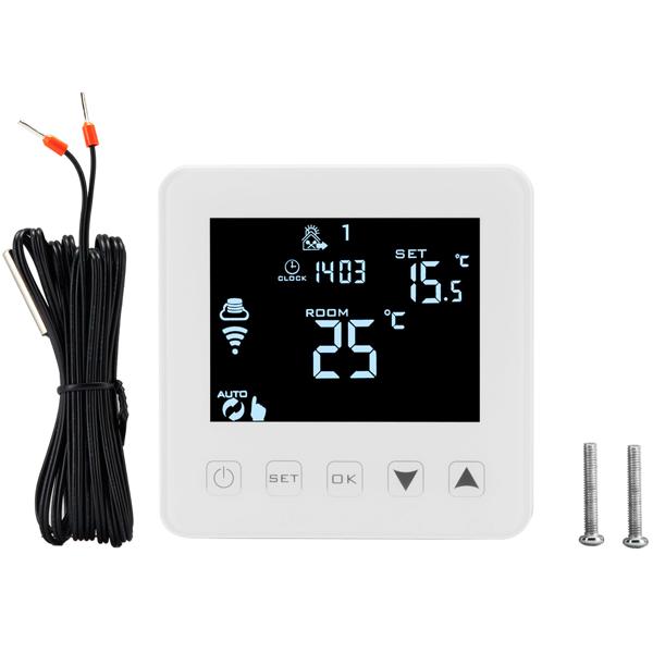 2er-Set WLAN-Thermostat für Fussbodenheizung - App-Steuerung, Siri, Alexa, GA - Frostschutz, 2 Sensoren, LCD-Display, 5-35°C, 230V, Unterputz