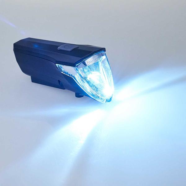 LED-Akku-Velolicht 60 Lux – Helligkeitssensor für automatische Leuchtstärke-Anpassung – IPX4 Spritzwasserschutz, USB-aufladbar, 3 Helligkeitsstufen