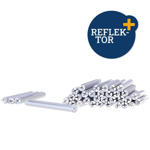 36 Speichenreflektoren - Ø 6 x 70 mm - Unsichtbar am Tag für Verkehrssicherheit bei Nacht - 3M Scotchlite Silber - Mit Prüfzeichen K-1008