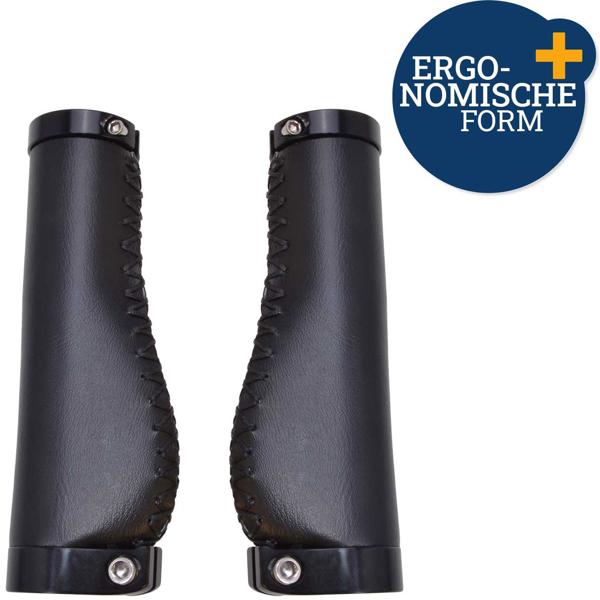 Universal-Velogriffe Lederoptik - Ergonomisch für ermüdungsfreies Radeln - Stossdämpfend - Ø 22mm - 135mm Länge Mattschwarz