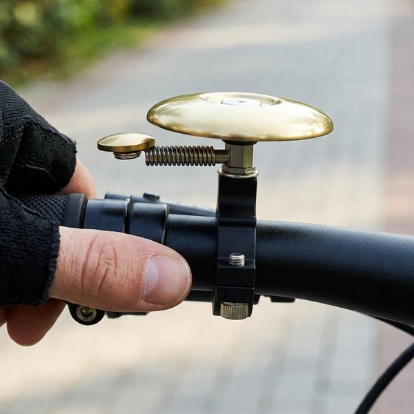 Kompakte Fahrradklingel - extra laut für Sicherheit im Strassenverkehr - Ø 4,8 cm - goldfarben - schnelle Montage für jedes Velo, Flache Veloglocke