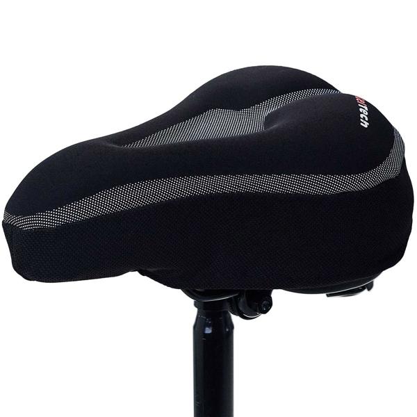 Velo-Sattelbezug für Sportsattel - 15mm Gel-Polsterung - Extra Komfort ohne Schmerzen - Stossdämpfend, rutschfest & wetterbeständig - Schwarz/Grau