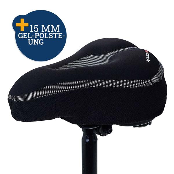 Velo-Sattelbezug für Sportsattel - 15mm Gel-Polsterung - Extra Komfort ohne Schmerzen - Stossdämpfend, rutschfest & wetterbeständig - Schwarz/Grau