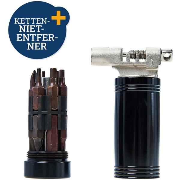 Kompaktes Velo-Werkzeug-Kit - Kettennieter & magnetischer Bithalter - 13 Bits (Schlitz, Kreuz, Torx, Innensechskant) - Hochwertiger Werkzeugstahl - Fahrradreparatur