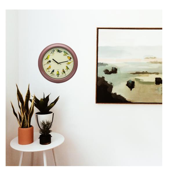 Vogelstimmen-Uhr 33cm - Originalgesang 12 Singvögel - Echter Naturklang stündlich - Wanduhr mit Vogelgezwitscher, Nachtruhe, batteriebetrieben