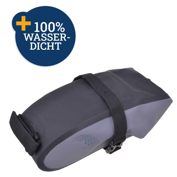 Fahrrad-Satteltasche - 100% wasserdicht für Velo & Mountainbike - Tarpaulin 500D PVC - 1L Volumen - Klickverschluss - Grau - 290x180x80mm