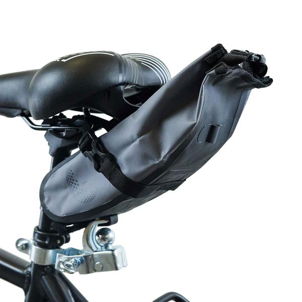 Fahrrad-Satteltasche - 100% wasserdicht für Velo & Mountainbike - Tarpaulin 500D PVC - 1L Volumen - Klickverschluss - Grau - 290x180x80mm