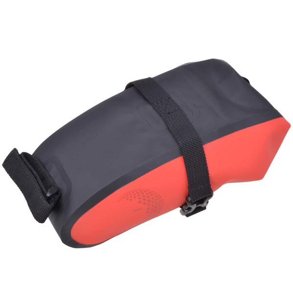 Satteltasche fürs Velo - 100% wasserdicht & robust (Tarpaulin 500D PVC) - 1L Volumen - Klickverschluss - Rot/Grau - 290x180x80mm