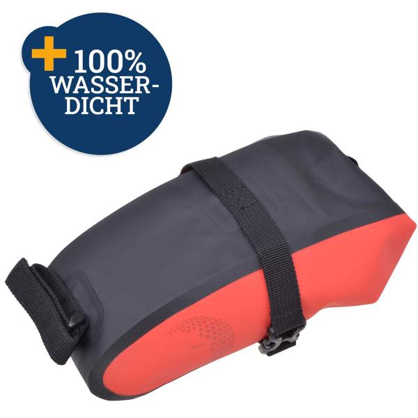 Satteltasche fürs Velo - 100% wasserdicht & robust (Tarpaulin 500D PVC) - 1L Volumen - Klickverschluss - Rot/Grau - 290x180x80mm