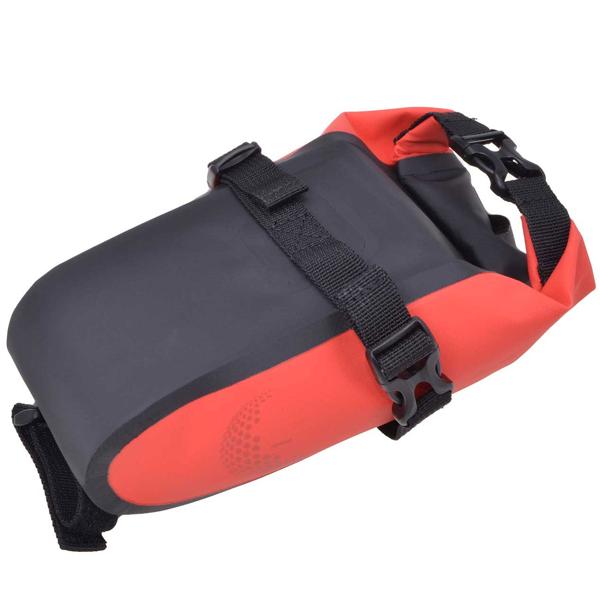 Satteltasche fürs Velo - 100% wasserdicht & robust (Tarpaulin 500D PVC) - 1L Volumen - Klickverschluss - Rot/Grau - 290x180x80mm