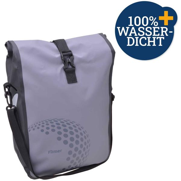Velotasche Gepäckträger - 100% wasserdicht - 16L Volumen - Schultergurt - Tarpaulin 600D PVC - 8-15mm Rohrdurchmesser - 47x26x13cm - Grau