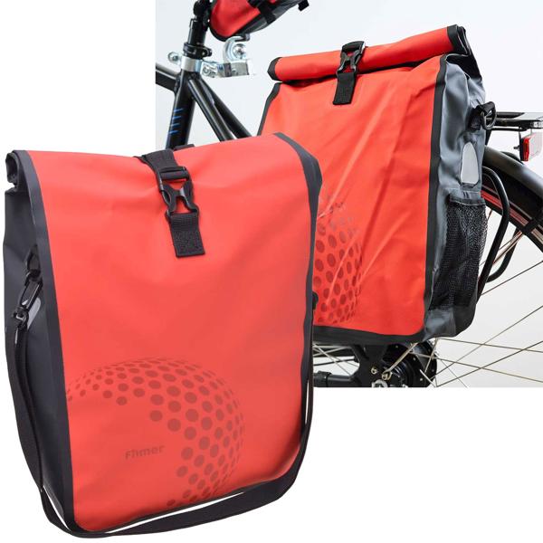 Velotasche Gepäckträger Rot - 100% Wasserdicht, 16L Volumen, Klickverschluss, Schultergurt - Tarpaulin 600D PVC - Montage für 8-15mm Rohre