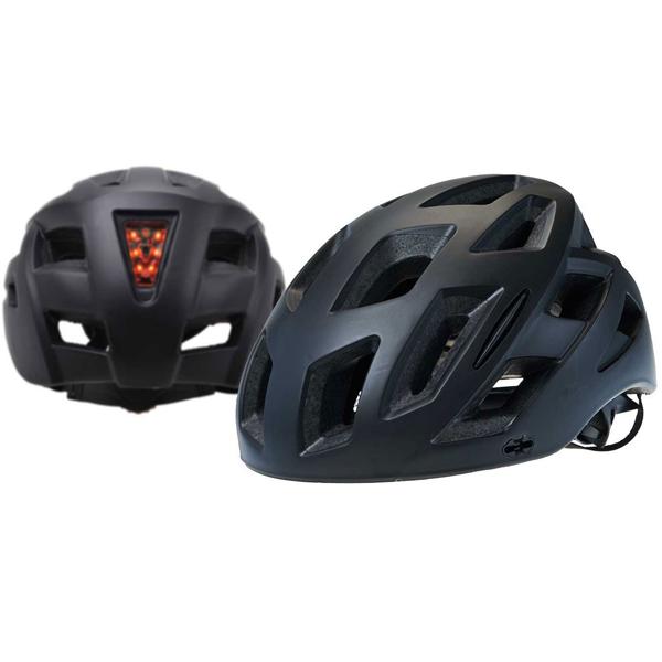 Fahrradhelm M - Integriertes Rücklicht 3 Leuchtstufen - Mattschwarz, Polycarbonat/EPS - TÜV/GS-geprüft - 55-58 cm Kopfumfang - Insektenschutz