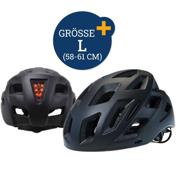 Velohelm mit Rücklicht L (58-61cm) - Mattschwarz, extrem leicht & stabil - TÜV/GS geprüft, 3 Leuchtstufen, Insektenschutz, abnehmbarer Schirm