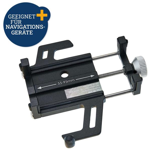 Fahrrad Handyhalterung - für Geräte von 55-95mm Breite, Navigationsgeräte - Feste Schraubverbindung, Rutschfeste Stossdämpfung, Aluminium, Schwarz