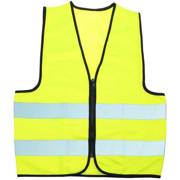 Kinderwarnweste mit Reissverschluss Grösse M (45x50cm) - Erhöht Sicherheit Schulweg & Ausflüge - Neongelb Reflektorstreifen, 100% Polyester waschbar