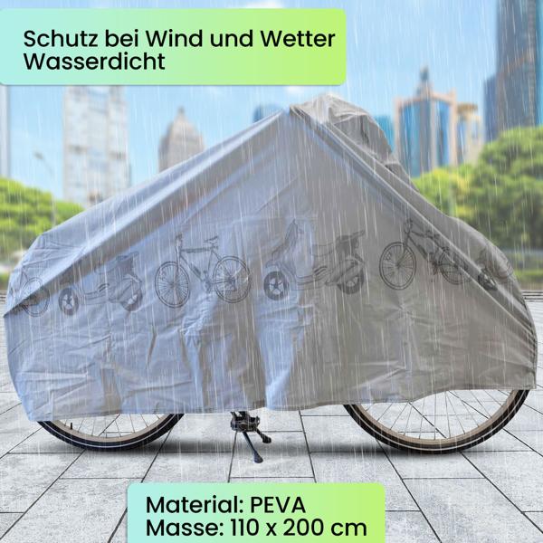 Universal-Fahrradabdeckung - Wetterschutz für Velo - Wasserdicht, winterfest & UV-Schutz - Klettverschluss - PEVA 60g/m² - 200x110cm