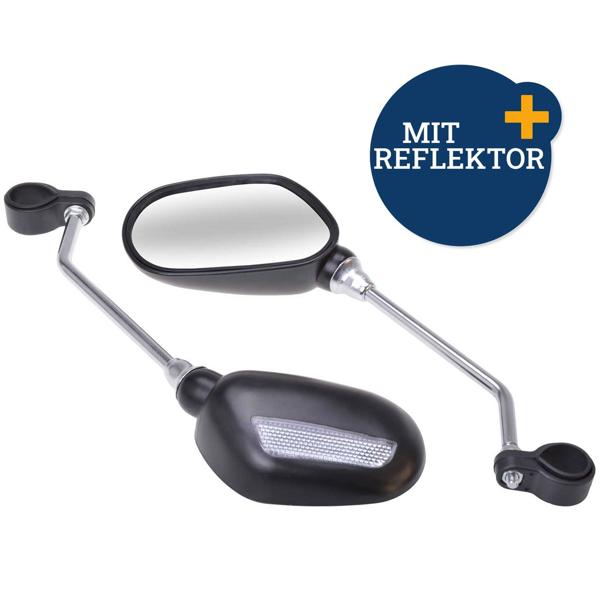 Velo-Rückspiegel-Set (2 Stück) - Für sicheren Überblick im Strassenverkehr - Universell passend, inkl. Reflektor, schwarz, Metall/Kunststoff