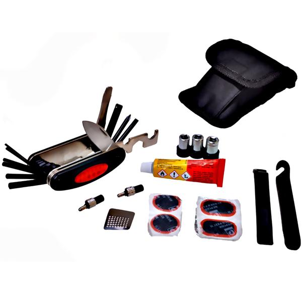 Velo Reparatur Set 24-teilig - Multitool, Reifenreparatur-Kit, Flickzeug - inkl. Nylontasche mit Gürtelschlaufe - 8.5x4x2.5cm