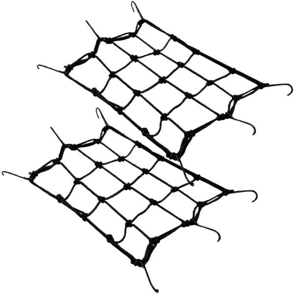 2er-Set Dehnbares Gepäcknetz für Velokörbe - Sichere Gepäckfixierung mit 6 Haken - 25x25cm, dehnbar bis 50x50cm, Gummi/Metall - Für Fahrrad, E-Bike