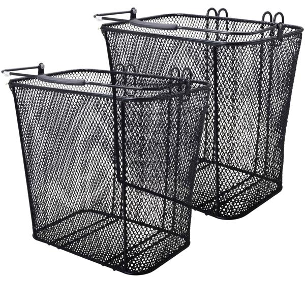 2er-Set Velokorb 25L - Fahrradkorb für Gepäckträger seitlich zum Einhängen - Kunststoffummanteltes Metall Schwarz, 35x23x32 cm - stylisch für Picknick & Einkauf