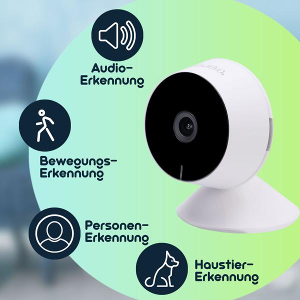 Hochauflösende Full-HD IP-Überwachungskamera, smarte IR-Nachtsicht, Live View per App, 2 Wege Kommunikation, Bewegungs- u. Personenerkennung