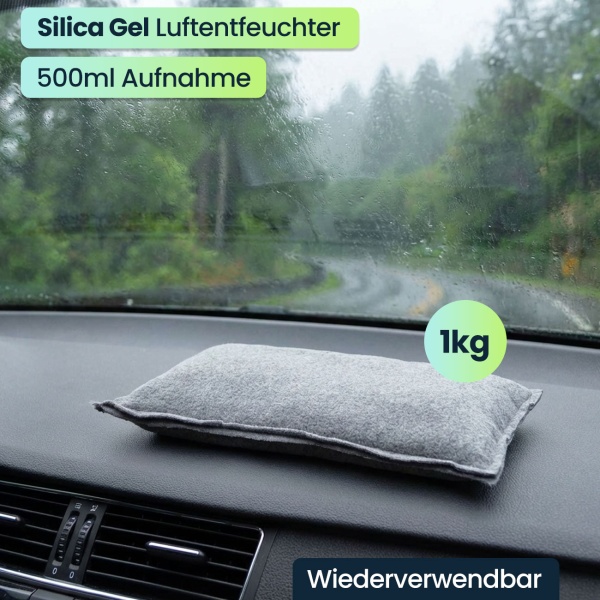 3er-Set Luftentfeuchter mit Silica Gel 1kg - Wiederverwendbar für Auto & Schränke gegen Feuchtigkeit, Schimmel, Gerüche - Grau - bis 500g Aufnahme