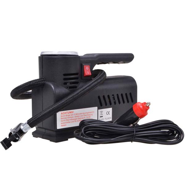 Luft-Kompressor mit Manometer 18bar - Reifen, Luftmatratzen, Gummiboot aufpumpen - 12V Zigarettenanzünder, 3m Kabel, 4.5 L/min Fördervolumen