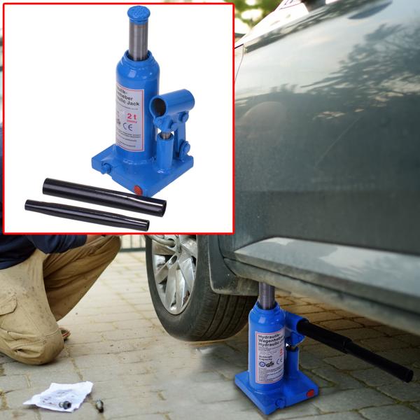Hydraulik-Wagenheber - 2 Tonnen Tragkraft - ideal für PKW Reifenwechsel & Autoreparatur - 16,5-26cm Arbeitshöhe - 2-teiliger Pumpenkipphebel