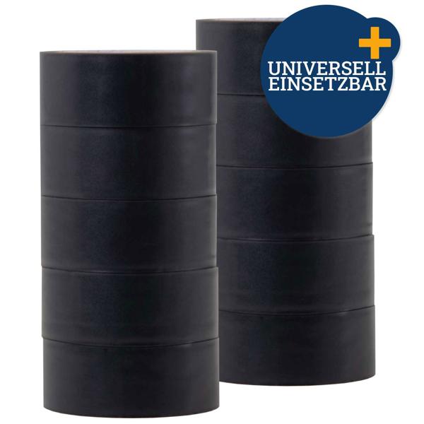 10 Rollen PVC-Klebeband schwarz - Reissfest & leise abrollbar für Haushalt & Werkstatt - 4.5 m x 18 mm - Hohe Klebkraft, feuchtigkeitsbeständig
